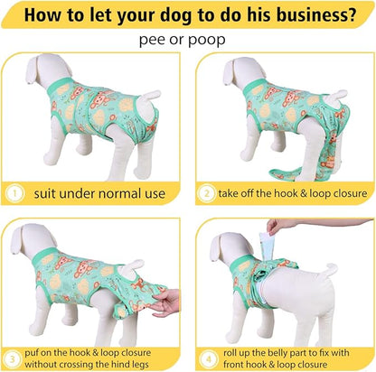 PetWarm Surgery Suit for Dogs Female, Dog Surgery Suit Female Spay, Collars and Cones Alternative Dog Abdominal Wounds Bandages, Onesies for Dogs, Monkey Pattern, Green, XL