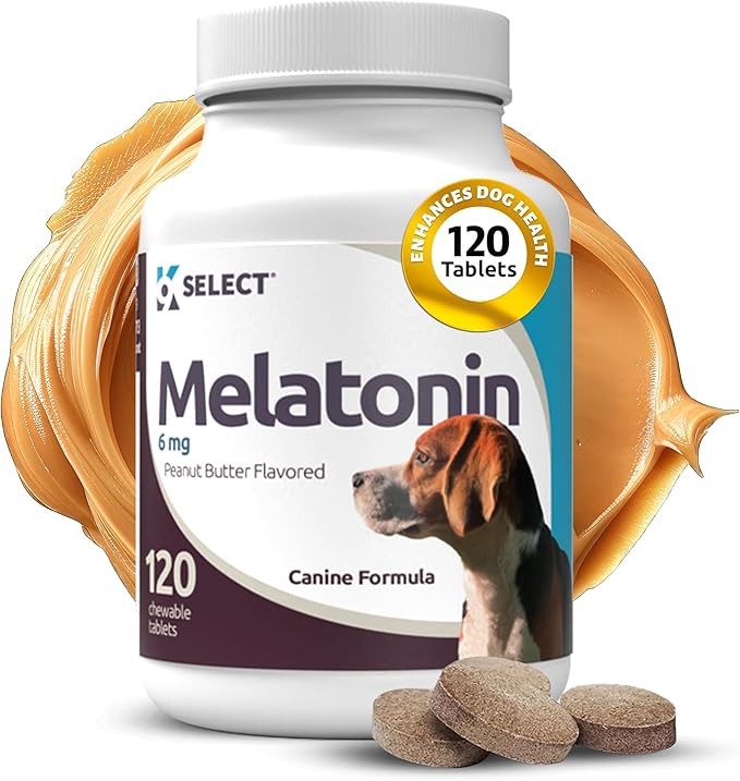 K9 Select Melatonin for Large Dogs - Anxiety Relief Treats for Sleep, Stress, Thunderstorms & Fireworks - Calming Chews for Dogs Anxiety Small & Large Breed, 6 mg, 120 Peanut Butter Tablets