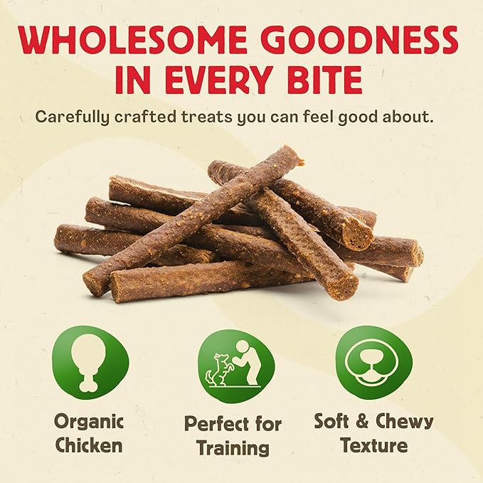 Chewmasters Organic Chicken & Brown Rice Dog Treats, 2 Pound Bag, 100% Organic, Made in The USA, Corn, Soy & Wheat Free, No by-Products, Real Meat Dog Treat