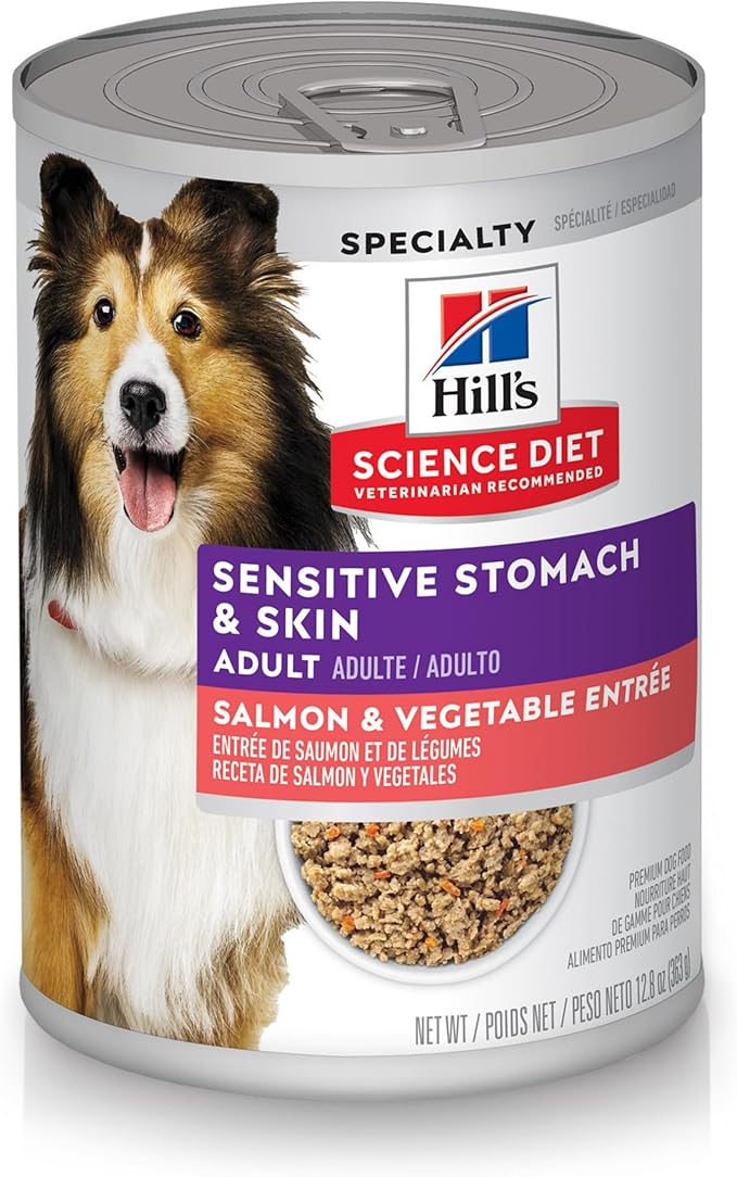 Hill's Science Diet Adult Sensitive Stomach & Skin Wet Dog Food, Salmon & Vegetable, 12.8 oz. Cans, 12-Pack