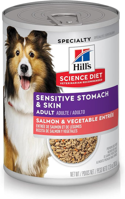 Hill's Science Diet Adult Sensitive Stomach & Skin Wet Dog Food, Salmon & Vegetable, 12.8 oz. Cans, 12-Pack