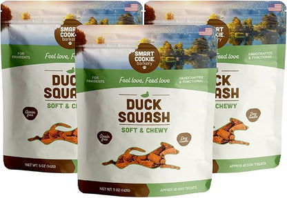 Smart Cookie All Natural Dog Treats - Duck & Squash - Training Treats for Dogs & Puppies with Allergies, Sensitive Stomachs - Soft Dog Treats, Chewy, Grain Free, Made in USA - 5oz, Pack of 3