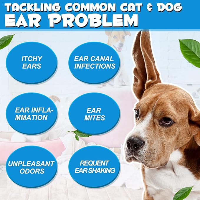 VOSIFSDIY Dog Cat Ear Infection Treatment Drops, Pets Ear Cleaning Drops with 1% Hydrocortisone for Dog & Cats Yeast Infection, Itchy Ear Relief, Pet Ear Care Supplies for Dogs & Cats -2fl oz(2PCS)