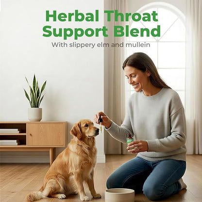 Dog Cough Relief - Collapsed Trachea Treatment for Dogs - Throat Calm Herbal Drops with Slippery Elm & Mullein - Trachea Supplement for Coughing & Airway Comfort
