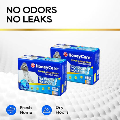 Honey Care All-Absorb, Small 17.5" x 23.5", 120 Count, Dog and Puppy Training Pads, Ultra Absorbent and Odor Eliminating, Leak-Proof 5-Layer Potty Training Pads with Quick-Dry Surface, Blue, A05