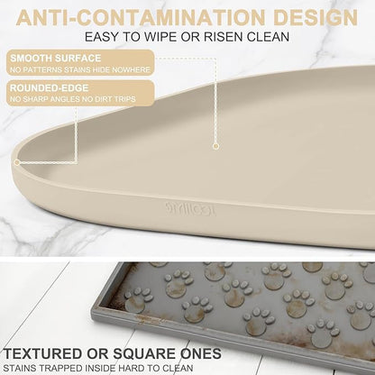 Smilool Small Silicone Pet Food Mat with Raised Edge for Food and Water Bowl, Square Dog Feeding Mats, Cat Food Trays for Floor Waterproof, Rubber Tray for Dogs and Cats, 12 x 12 x 0.7 Beige