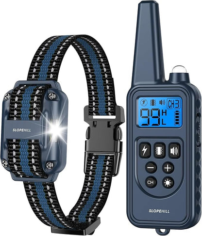 SLOPEHILL Dog Training Collar with Remote, 4200FT Electronic Dog Shock Collar with Beep, Vibration, Shock, Flash Light and No Shock Mode, Electric Shock Collar for Small Medium Large Dogs,Dark Blue