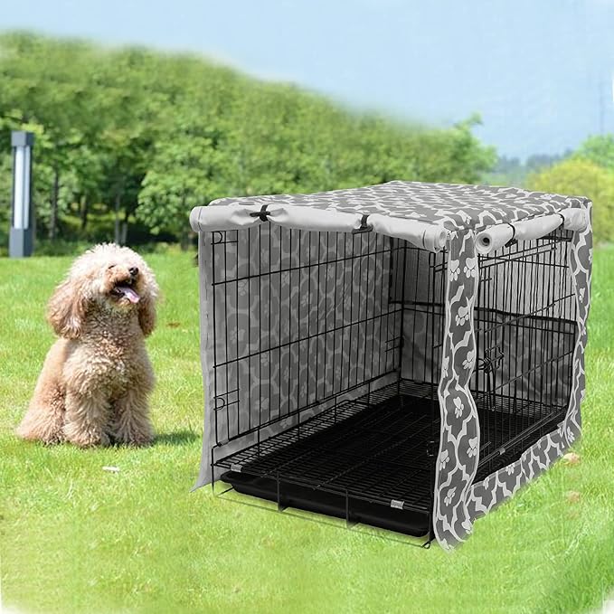 Pethiy Dog Crate Cover Durable Polyester Pet Kennel Cover Universal Fit for Wire Dog Crate - Fits Most 42 inch Dog Crates - Cover only-Gray Soles-42