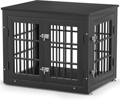 rehomerance 26 Inch Heavy Duty Dog Crate Furniture for Small Dogs, Decorative Pet House End Table, Wooden Cage Kennel Furniture Indoor, Black