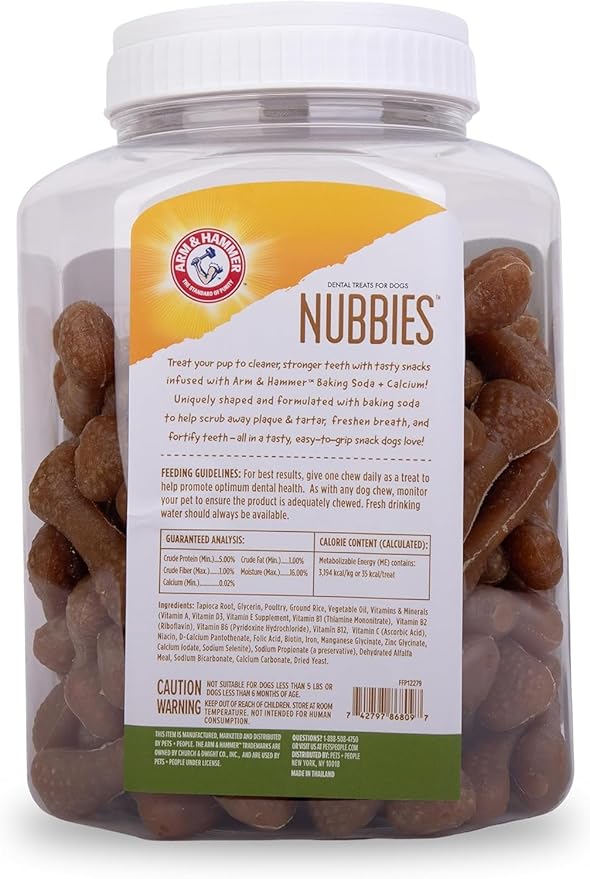 Arm & Hammer for Pets Nubbies Dental Treats Value Size - Baking Soda & Calcium Dog Dental Chews, Helps Scrub Plaque & Tartar While Chewing, Chicken Flavor, 139 Count, 52.8 Oz - 2 Pack