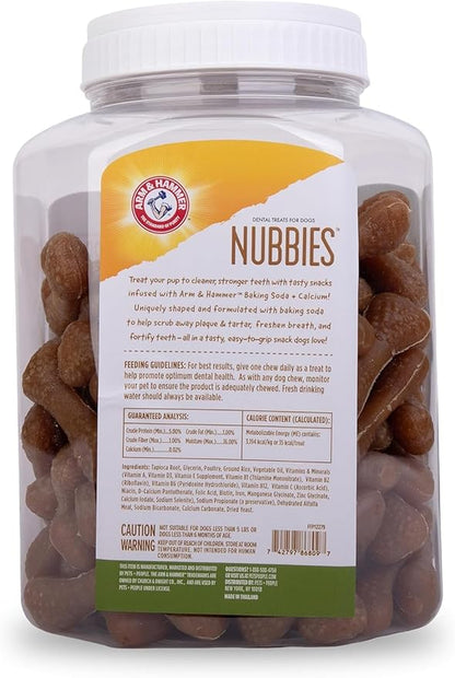 Arm & Hammer for Pets Nubbies Dental Treats Value Size - Baking Soda & Calcium Dog Dental Chews, Helps Scrub Plaque & Tartar While Chewing, Chicken Flavor, 139 Count, 52.8 Oz - 2 Pack