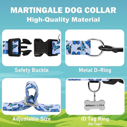 Martingale Collar for Dogs with Buckle Nylon Slip No Pull Training Dog Collars (Blue Butterfly, XLarge)