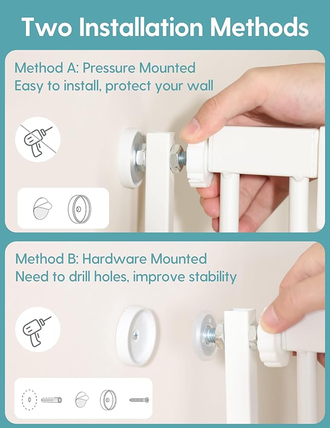No Pawblems 55.1" Extra Tall Pet Gate for Cat/Dog, 29.9-44.4" Wide Auto Close Tall Cat Gate, NO Drilling Pressure Mounted for Doorways/Hallways, 1.37" Narrower Bar Spacing, White