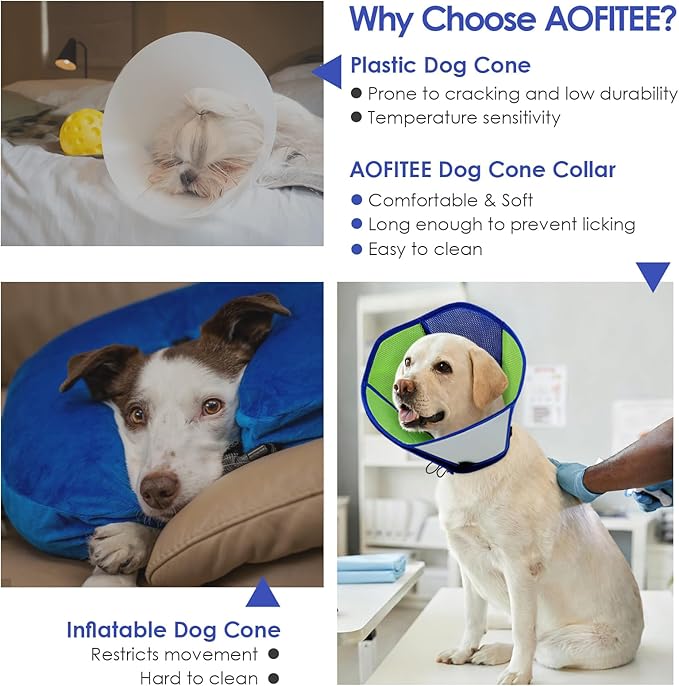 AOFITEE Dog Cone - Dog Cone Collar After Surgery, Comfy Cones for Dogs to Stop Licking, Adjustable Small Soft Dogs Cones for Wound Healing, Elizabethan Pet E-Collar, Bluegreen Small
