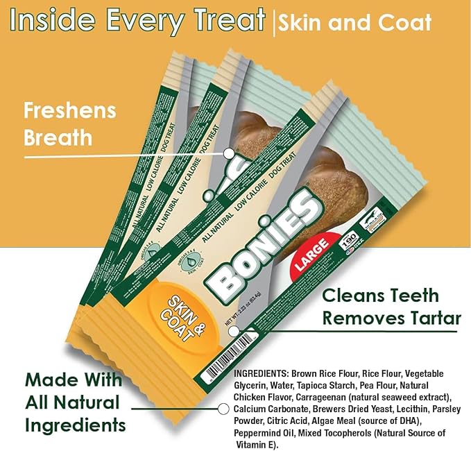 Bonies Edible Treats for Large Dogs (1 Bone, Skin & Coat)