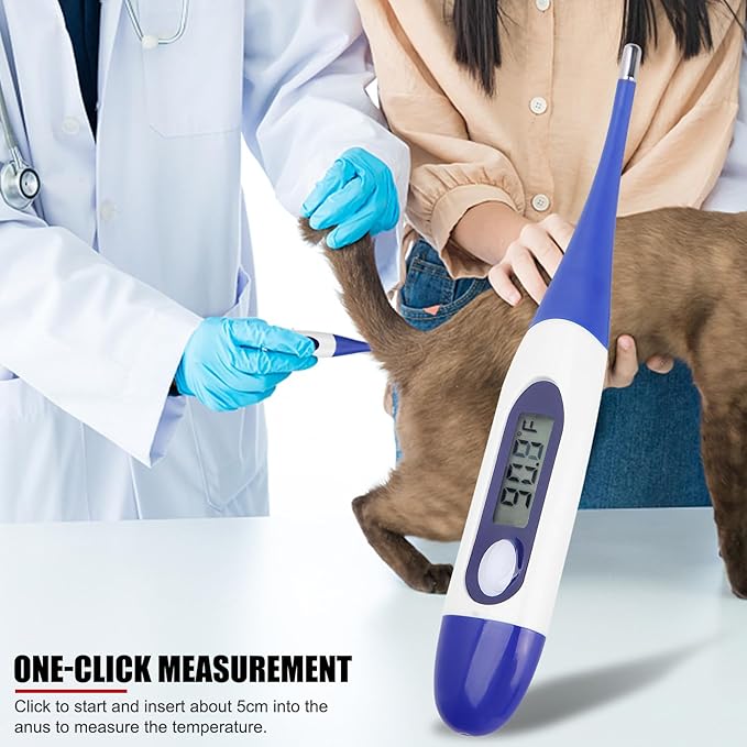 Livestock Pet Thermometer with LED Display Memory Function,Fast Digital Veterinary Thermometer,Flexible Probe for Temperature Measurement for Dogs Cats Horse Cattle (with Battery)