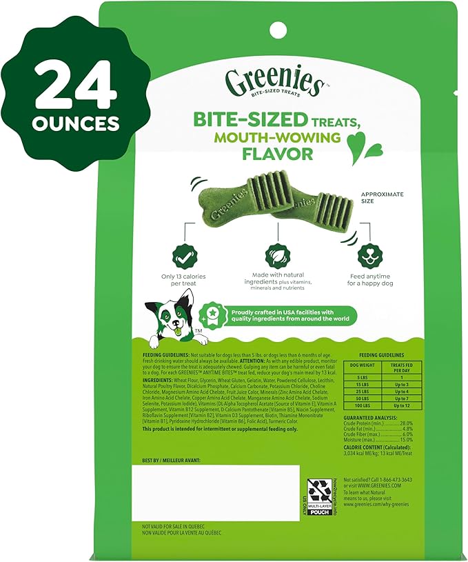 Greenies Anytime Bites Dog Treats, Original Flavor, Dog Training Treats, 24 oz. Bag