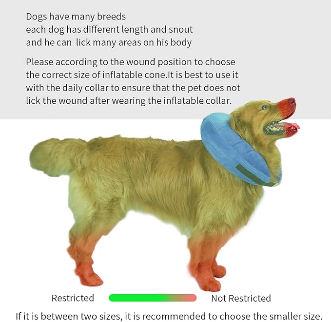 MCHY Inflatable Dog Cone,Adjustable Recovery Collar for Dogs After Surgery,Prevent from Biting & Scratching,Not Block Vision (Blue, L-Neck 15''- 20'')