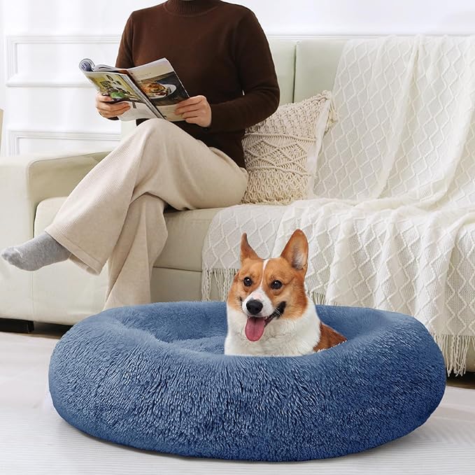 JOLLYVOGUE Dog Beds Large Sized Dog, 36 inches Calming Soft Anti-Anxiety Donut Dogs Bed, Washable Round Fluffy Cushion for Large Pets, Fits up to 80 lbs Pets