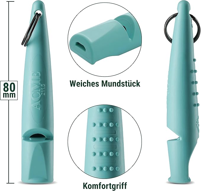 ACME Alpha 211.5 Professional Dog Training Whistle with Enhanced Ergonomic Grip. BPA-Free Plastic. 110 dBA. Long Range. Standardized Frequency. Weatherproof. Made in the UK (Turquoise)