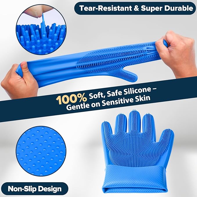 Augwind 6PCS Pet Grooming Kit for Dogs,Cats and Horses | Dog Washing Gloves | Dog Bath Brush | Dog Bath Gloves | Dog Shampoo Brush | Pet Grooming Gloves | Dog Bath Supplies (Navy Blue)