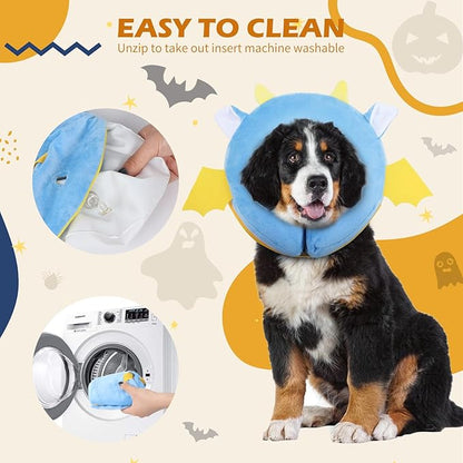 IEUUMLER Inflatable Recovery Dog Collar, Protective Donut Cone, Adjustable Soft Collar for Dog and Cat After Surgery Prevent from Biting & Scratching EU002 - Vampire L+