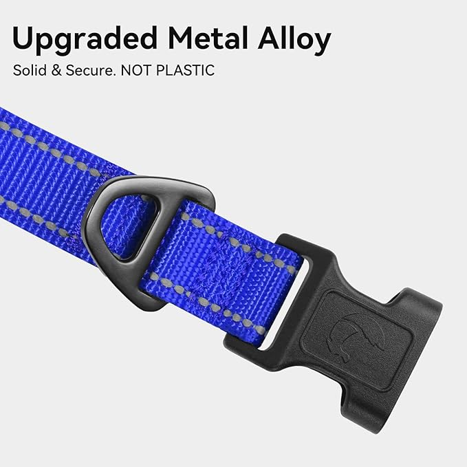 Joytale Reflective Dog Collar, Soft Neoprene Padded, Metal D-Ring, Nylon Pet Collar Adjustable for Medium Dogs, Navy Blue, M