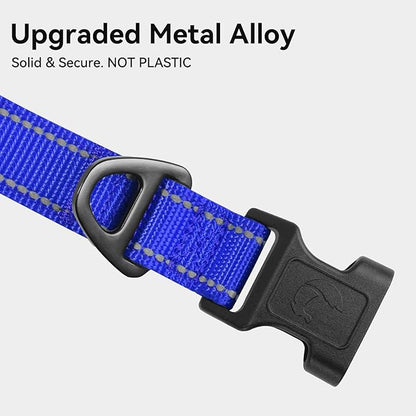 Joytale Reflective Dog Collar, Soft Neoprene Padded, Metal D-Ring, Nylon Pet Collar Adjustable for Medium Dogs, Navy Blue, M