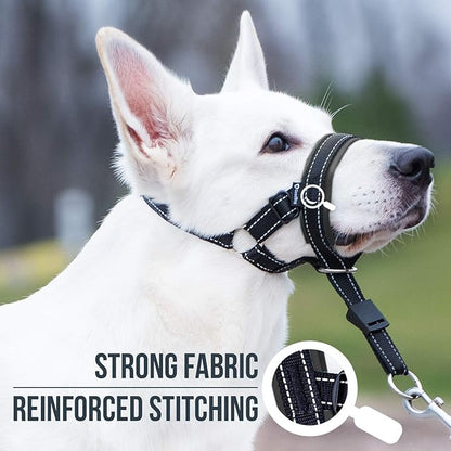 GoodBoy Dog Head Halter with Safety Strap - Stops Heavy Pulling On The Leash - Padded Headcollar for Small Medium and Large Dog Sizes - Head Collar Training Guide Included (Size 4, Black)