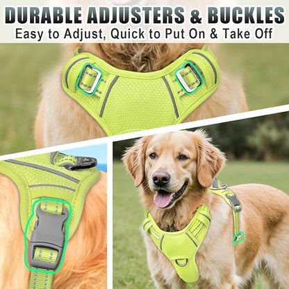 BARKBAY No Pull Dog Harness Large Reflective Dog Harness with Front Clip and Easy Control Handle for Walking Training Running with ID tag Pocket(Sunlight,L)