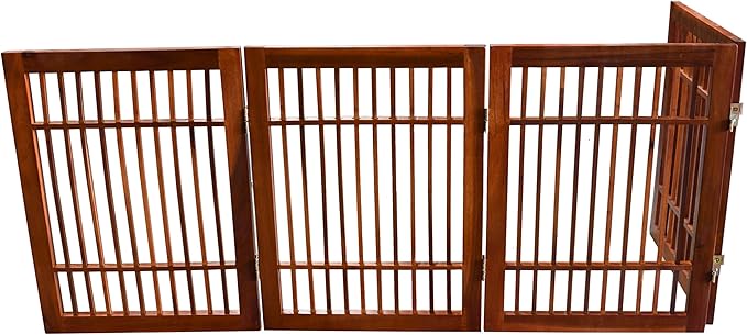 Urnporium Freestanding Wooden Dog Gate Foldable Indoor Pet Gate No Drill Expandable Barrier for Doorways Stairs Hallways Portable Wood Fence for Small Dogs & Puppies (Brown Pet Gate, 4 Panel 24" Tall)
