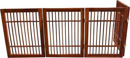 Urnporium Freestanding Wooden Dog Gate Foldable Indoor Pet Gate No Drill Expandable Barrier for Doorways Stairs Hallways Portable Wood Fence for Small Dogs & Puppies (Brown Pet Gate, 4 Panel 24" Tall)