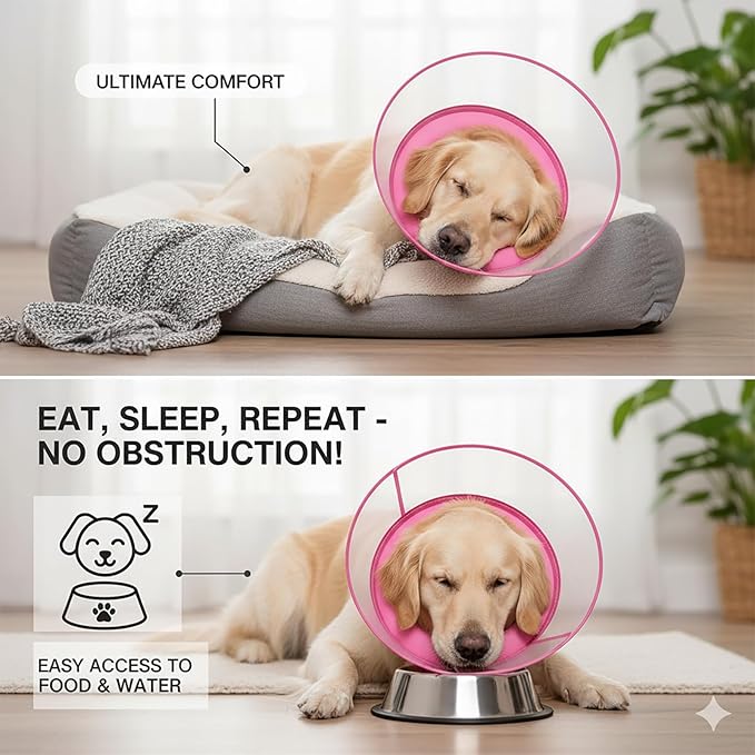 2-in-1 Soft Inflatable Dog Cone Collar Alternative with Enhanced Anti-Licking Guard Shield, Dog Collar After Surgery, Adjustable Recovery Cones for Large Medium Small Dogs and Cats(Pink, XL)
