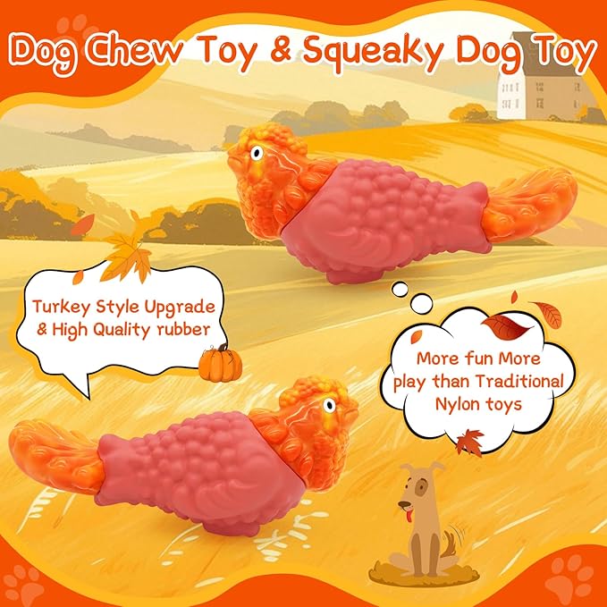 WinTour Tough Dog Toys for Aggressive Chewers, Dog Chew Toys for Large Dogs, Turkey Indestructible Squeaky Dogs Toy to Keep Them Busy