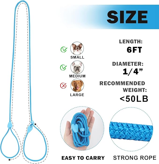 2 Pack Slip Leads for Dogs 6FT Slip Leash for Dogs Dog Lead Strong Nylon Dog Training Leash No Pull Rope Dog Leash Dog Leashes for Small Medium Dogs(Blue+Blue)