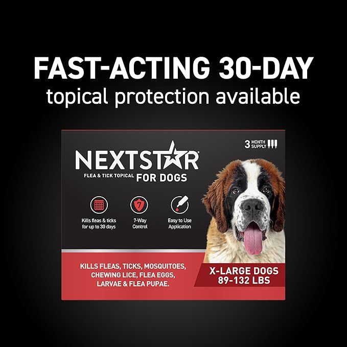 NEXTSTAR Flea and Tick Prevention for Dogs, Repellent & Control, Fast Acting Waterproof Topical Drops, Extra-Large Dog Flea & Tick Control, 3 Monthly Doses
