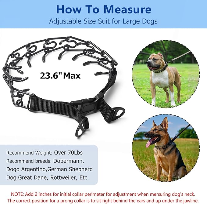 Prong Collar for Large Dogs, Dog Pinch Collar,Dog Training Collar,High Strength Quick Release Buckle,Comfort Rubber Tips (Black，4.0mm, 23.6-Inch)