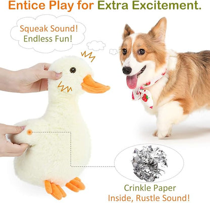 Pawaboo Squeak Plush Duck Dog Toy, Large 12'' Super Soft PlushStuffed Duck-Shaped Pet Toys, Crinkle Paper Rattle Pet Biting Training Chew Toys Non-Toxic Plush Doll for Pets Dogs, Light Yellow/Orange