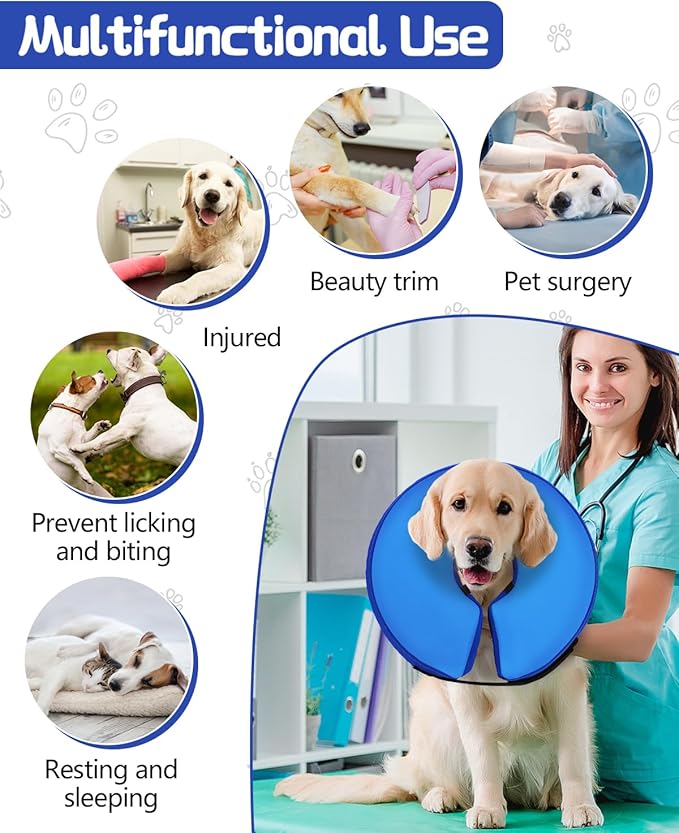 MIDOG Soft Inflatable Dog Cone,Donut E-Collar Alternative for After Surgery, Prevents Licking, Allowing Normal Eating & Vision,Comfortable Recovery Collar for Small Medium Large Dogs&Cats, DarkBlue-XL
