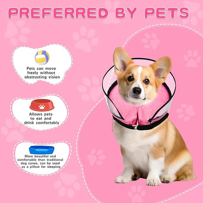 MRSOHRET Dog Cone, Dog Surgery Collar, Inflatable Cones for Small Medium Large Dogs, Pink Recovery Collar, Does not Impede Vision (XL Pink)