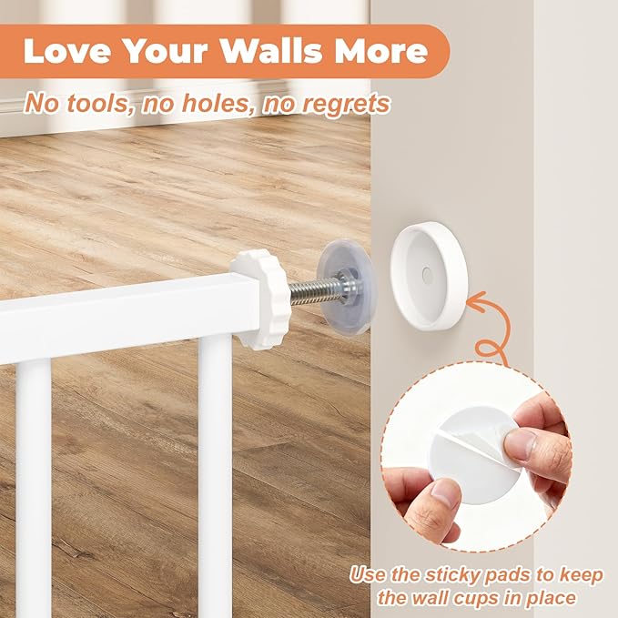 34" Extra Tall Baby Gate for Stairs, Auto Close Stroller Friendly Dog Gate Indoor for Doorways, Pressure Mounted 29"-51" Wide Baby Gate, Easy Walk Through Gate for Children & Pets, White