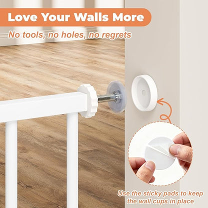 Baby Gate No Drilling, 29"-40" Auto Close Dog Gate Indoor for Doorways & Stairs, Pressure Mounted Adjustable Pet Gate, Easy Walk Through Child Gate for Children & Pets Stroller Friendly, White