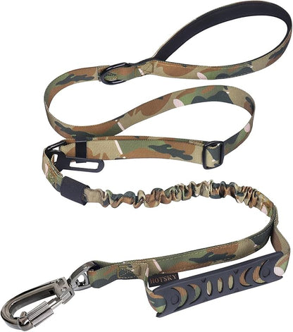Hotsky Tactical Dog Leash Heavy Duty for Medium Large Dogs that Pull,4-6Ft Strong Bungee Shock Absorbing No Pull Dog Leash with Padded Double Handle and Car Seatbelt,CP