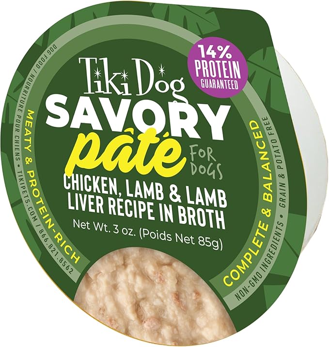 Tiki Dog Pate Wet Dog Food, Chicken, Lamb & Lamb Liver, 3 oz. Cup (4 Count)