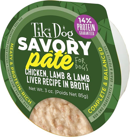 Tiki Dog Pate Wet Dog Food, Chicken, Lamb & Lamb Liver, 3 oz. Cup (4 Count)