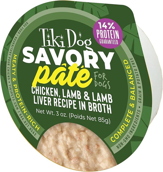 Tiki Dog Pate Wet Dog Food, Chicken, Lamb & Lamb Liver, 3 oz. Cup (4 Count)