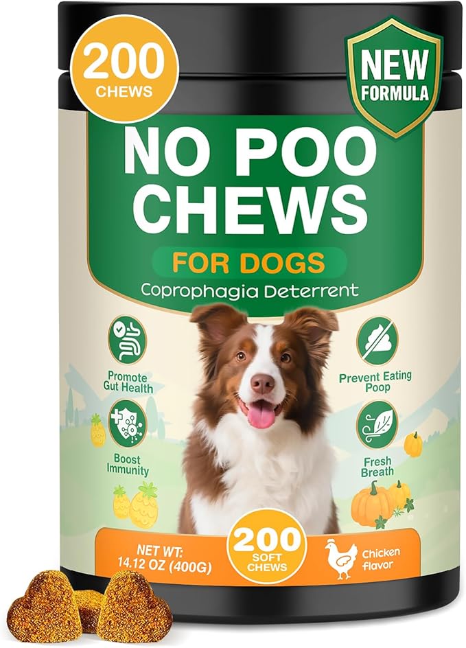 200 Chew No Poo Chews for Dogs-Coprophagia Stool Eating Deterrent-Stop Eating Poop for Canine- Dogs Poop Eat Deterrent Supplement with Probiotics&Digestive Enzymes Breath Aid Support-Chicken