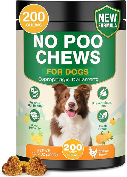 200 Chew No Poo Chews for Dogs-Coprophagia Stool Eating Deterrent-Stop Eating Poop for Canine- Dogs Poop Eat Deterrent Supplement with Probiotics&Digestive Enzymes Breath Aid Support-Chicken