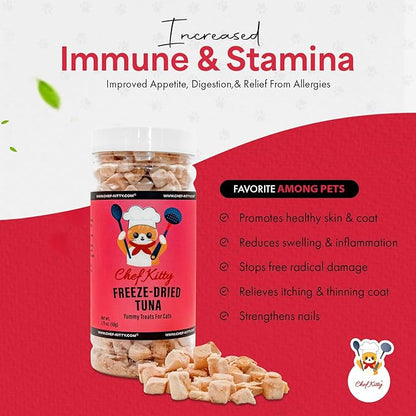Tuna Cat Treats, 100% Wild Caught | Freeze Dried Dog Treats, High Protein | Grain-free, Single Ingredient Cat & Dog Food Toppers | No Additives or Preservatives | Inspected & Tested in USA | 1.7 oz