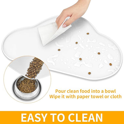 Ptlom Pet Placemat for Dogs and Cats, Non-Slip Waterproof Dog Feeding Mats Prevent Food and Water Overflow, Puppy Bowl Mat Suitable for Small, Medium and Large Pets, Silicone, White